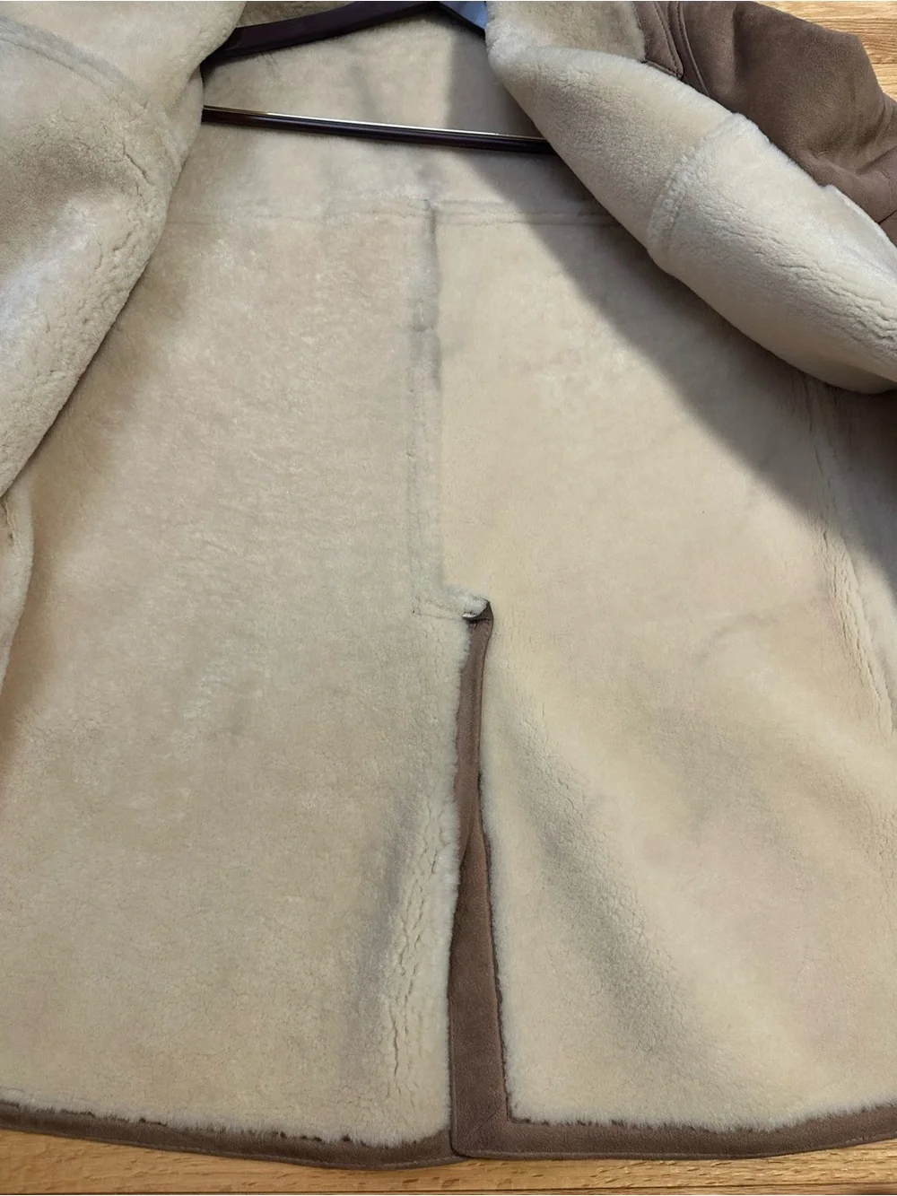 Sawyer Of Napa Macys Men’s Store Taupe Suede Coat with Cream Fur Lining Size 42